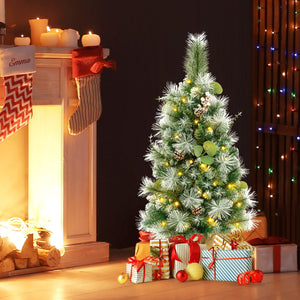 3 FT Pre-Lit Artificial Mini Christmas Tree with 98 Flocked PVC and Pine Needles view 3