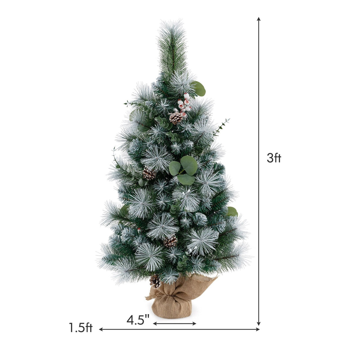 3 FT Pre-Lit Artificial Mini Christmas Tree with 98 Flocked PVC and Pine Needles view 4