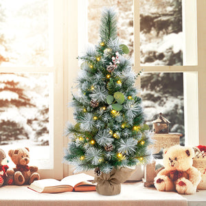 3 FT Pre-Lit Artificial Mini Christmas Tree with 98 Flocked PVC and Pine Needles view 6