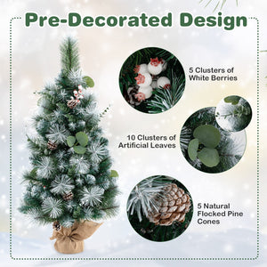 3 FT Pre-Lit Artificial Mini Christmas Tree with 98 Flocked PVC and Pine Needles view 7