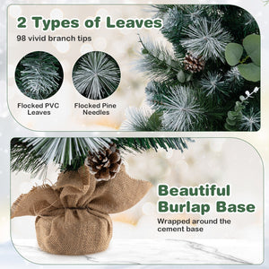 3 FT Pre-Lit Artificial Mini Christmas Tree with 98 Flocked PVC and Pine Needles view 8