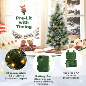 3 FT Pre-Lit Artificial Mini Christmas Tree with 98 Flocked PVC and Pine Needles view 9