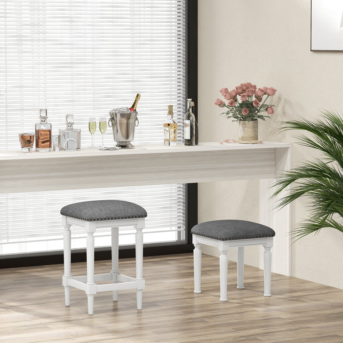 3 Heights Square Saddle Stool Set of 2 with Footrests and Padded Seats-Gray view 2