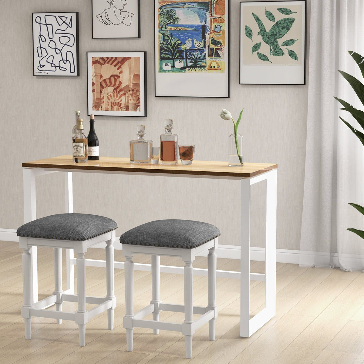 3 Heights Square Saddle Stool Set of 2 with Footrests and Padded Seats-Gray view 3