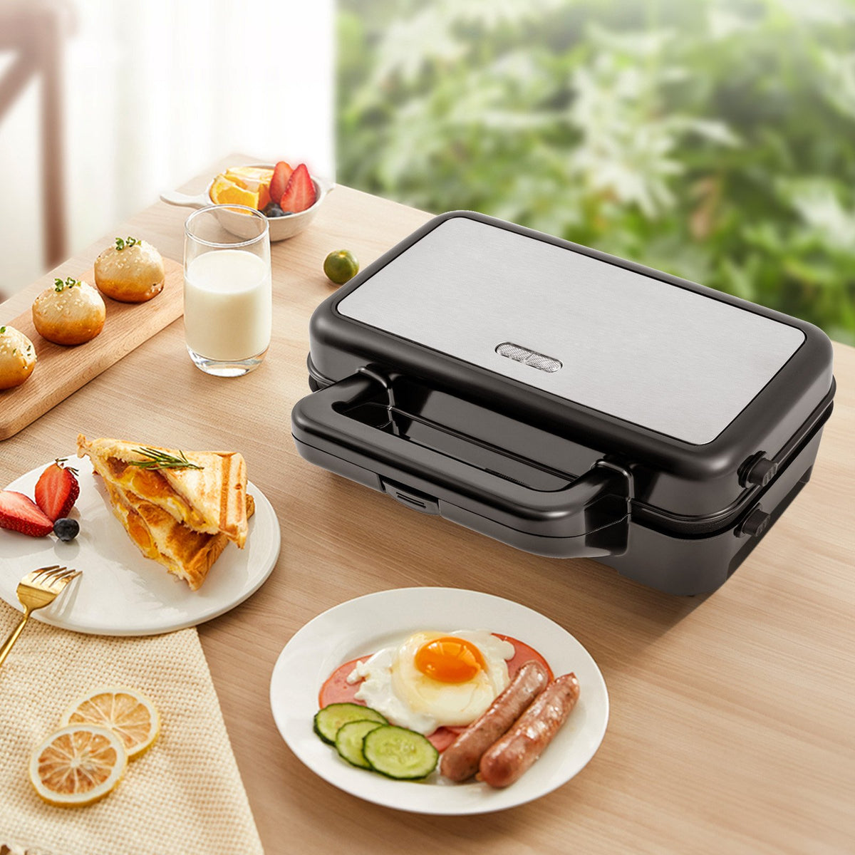 3-in-1 1082W Sandwich Maker with Removable Non-Stick Plates-Black view 3