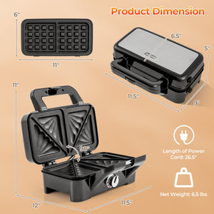 3-in-1 1082W Sandwich Maker with Removable Non-Stick Plates-Black view 4