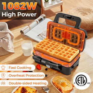 3-in-1 1082W Sandwich Maker with Removable Non-Stick Plates-Black view 7