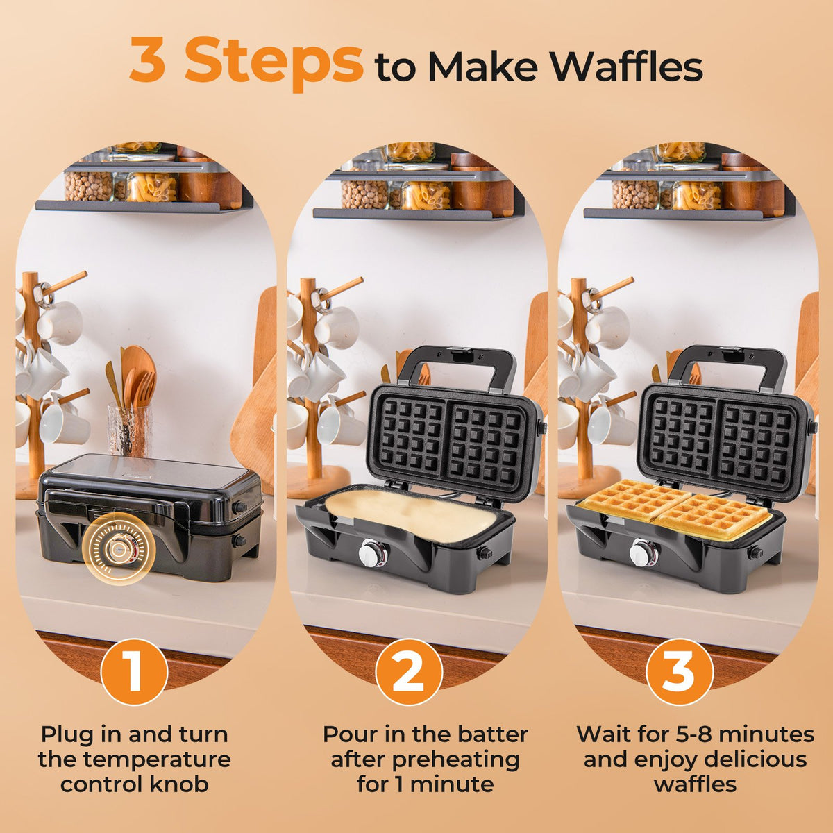 3-in-1 1082W Sandwich Maker with Removable Non-Stick Plates-Black view 9