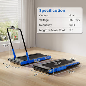3-in-1 3HP Folding Treadmill with Smart Apps Remote Control and Speakers-Navy view 2