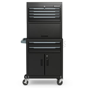 3-in-1 6-Drawer Rolling Tool Chest Storage Cabinet with Universal Wheels and Hooks-Black view 2