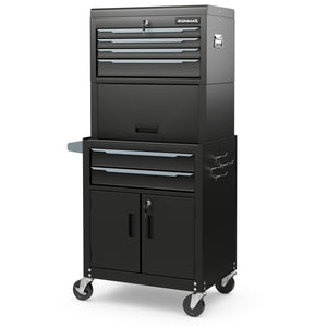 3-in-1 6-Drawer Rolling Tool Chest Storage Cabinet with Universal Wheels and Hooks-Black view 3