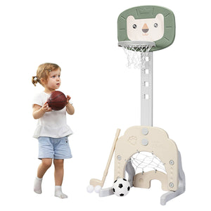 3-in-1 Adjustable Kids Basketball Hoop Sports Set-Green view 4