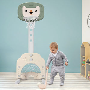 3-in-1 Adjustable Kids Basketball Hoop Sports Set-Green view 6