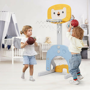 3-in-1 Adjustable Kids Basketball Hoop Sports Set-Yellow view 2