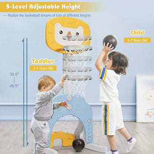 3-in-1 Adjustable Kids Basketball Hoop Sports Set-Yellow view 8