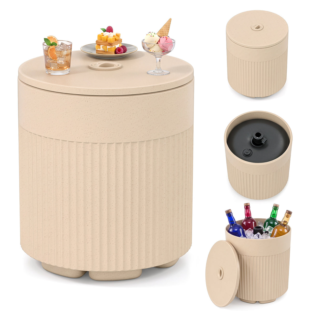 3-in-1 All-Weather Outdoor HDPE Umbrella Base with Water Bag and, 2” Umbrella Hole for Patio-Beige