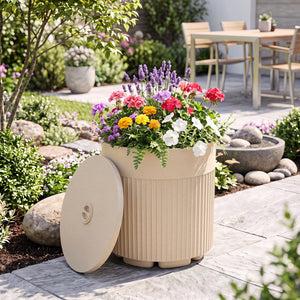 3-in-1 All-Weather Outdoor HDPE Umbrella Base with Water Bag and, 2” Umbrella Hole for Patio-Beige view 3