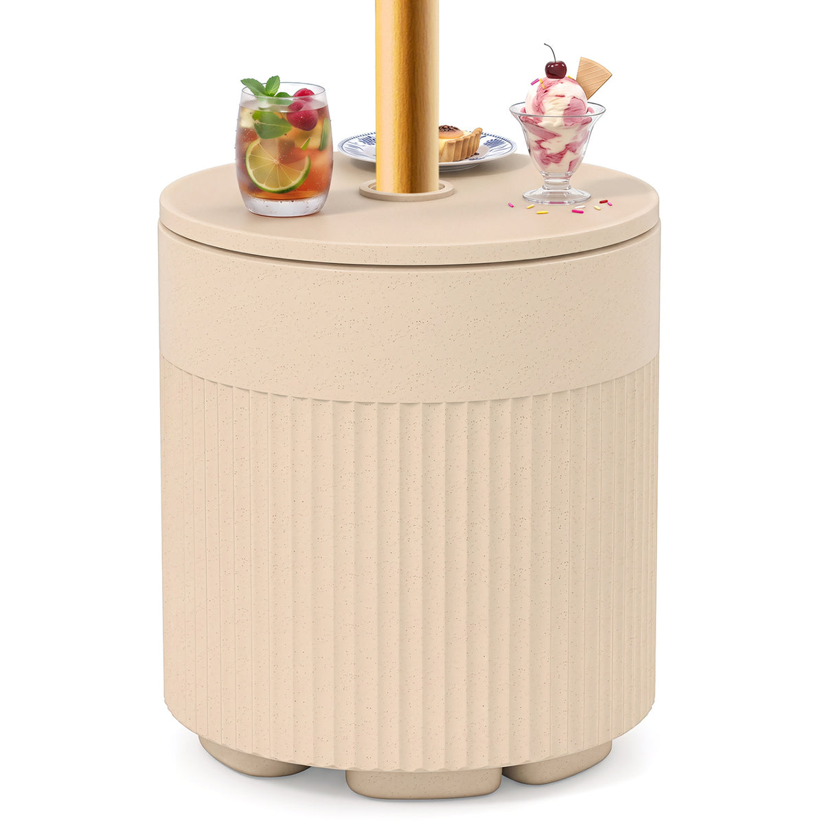 3-in-1 All-Weather Outdoor HDPE Umbrella Base with Water Bag and, 2” Umbrella Hole for Patio-Beige view 4