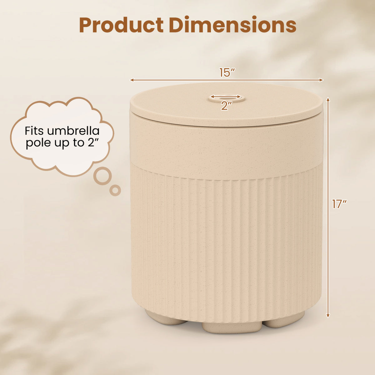 3-in-1 All-Weather Outdoor HDPE Umbrella Base with Water Bag and, 2” Umbrella Hole for Patio-Beige view 5
