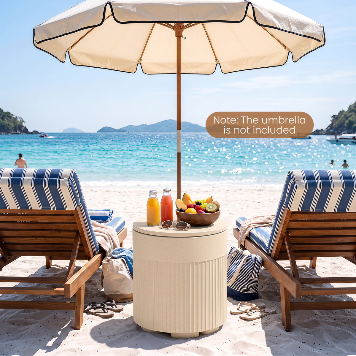 3-in-1 All-Weather Outdoor HDPE Umbrella Base with Water Bag and, 2” Umbrella Hole for Patio-Beige view 6