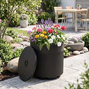3-in-1 All-Weather Outdoor HDPE Umbrella Base with Water Bag and, 2” Umbrella Hole for Patio-Black view 3