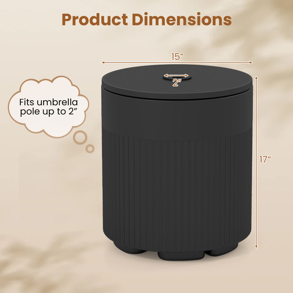 3-in-1 All-Weather Outdoor HDPE Umbrella Base with Water Bag and, 2” Umbrella Hole for Patio-Black view 5