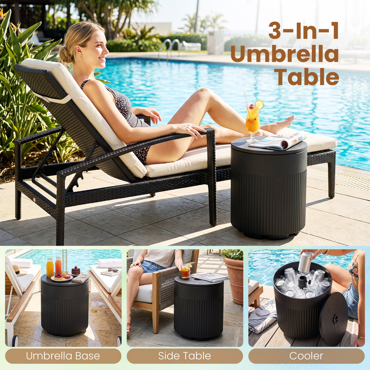 3-in-1 All-Weather Outdoor HDPE Umbrella Base with Water Bag and, 2” Umbrella Hole for Patio-Black view 7