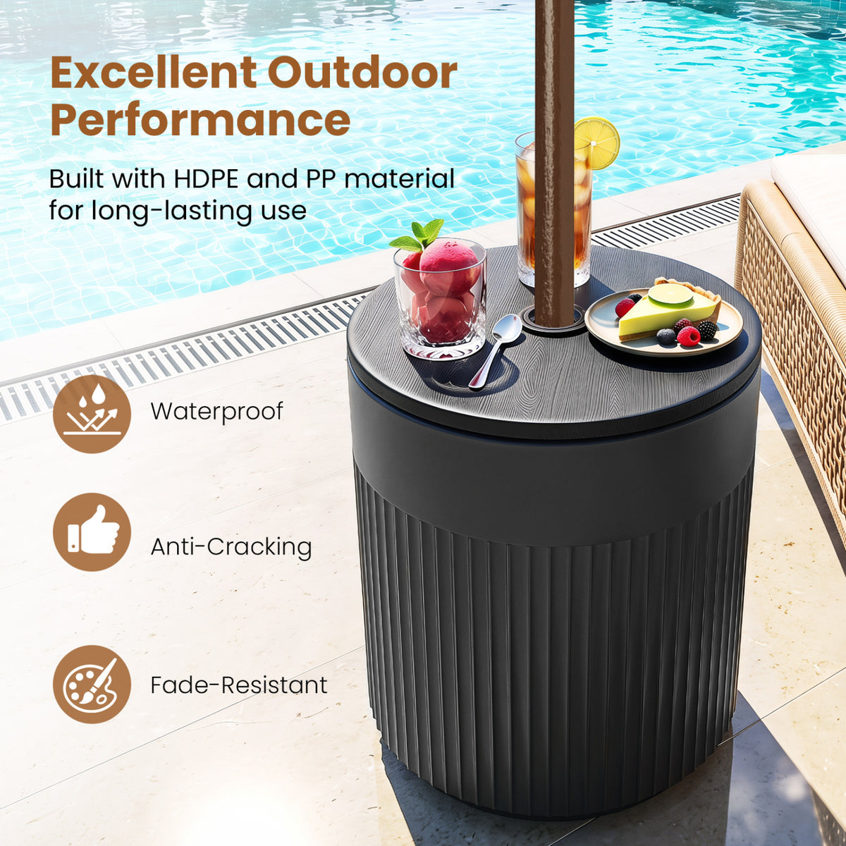 3-in-1 All-Weather Outdoor HDPE Umbrella Base with Water Bag and, 2” Umbrella Hole for Patio-Black view 8