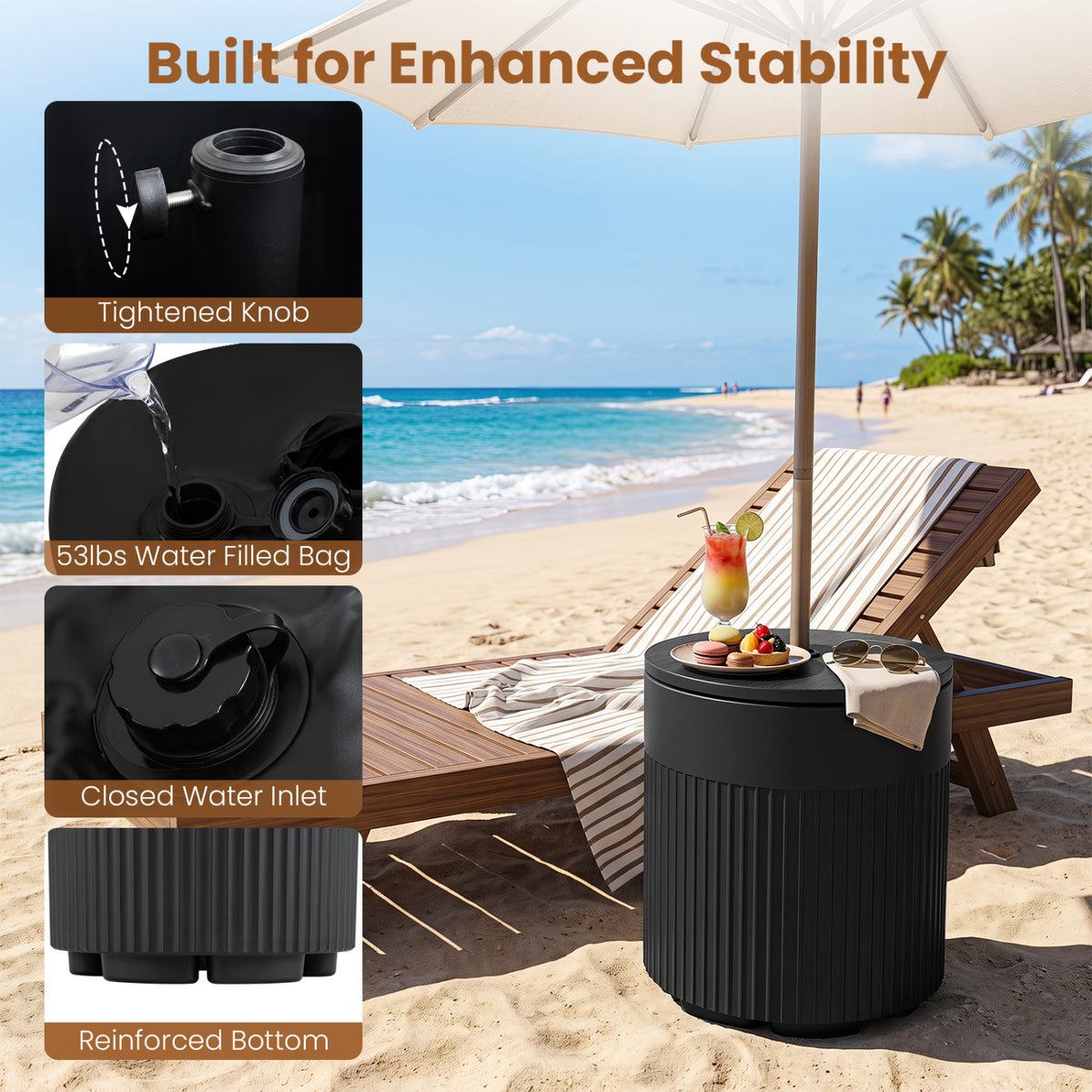 3-in-1 All-Weather Outdoor HDPE Umbrella Base with Water Bag and, 2” Umbrella Hole for Patio-Black view 9