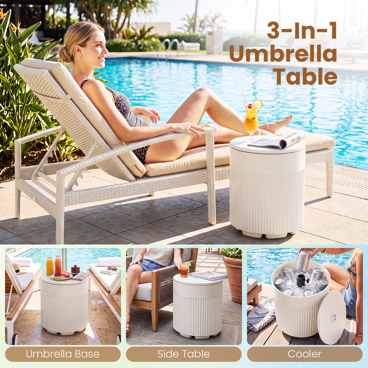 3-in-1 All-Weather Outdoor HDPE Umbrella Base with Water Bag and, 2” Umbrella Hole for Patio-White view 9