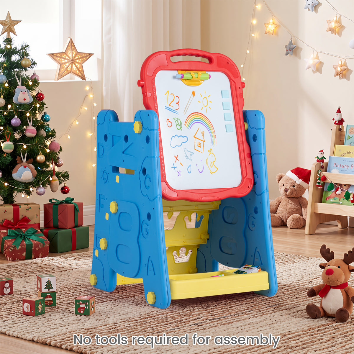 3 in 1 Art Easel for Kids with Double Sided Magnetic Board-Blue view 2