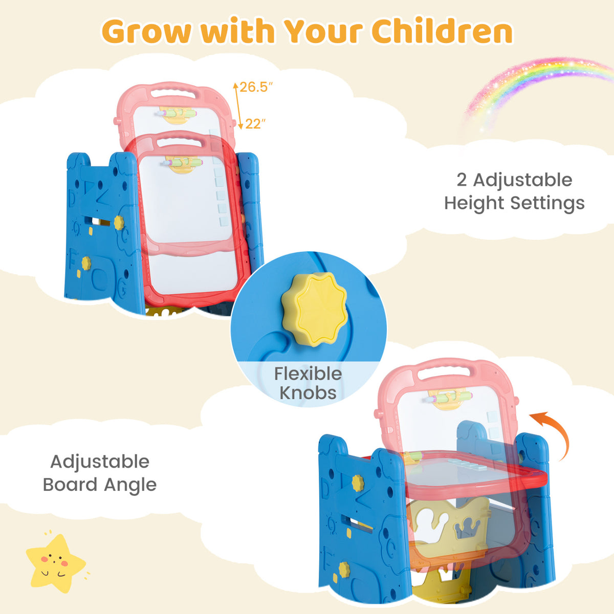 3 in 1 Art Easel for Kids with Double Sided Magnetic Board-Blue view 7