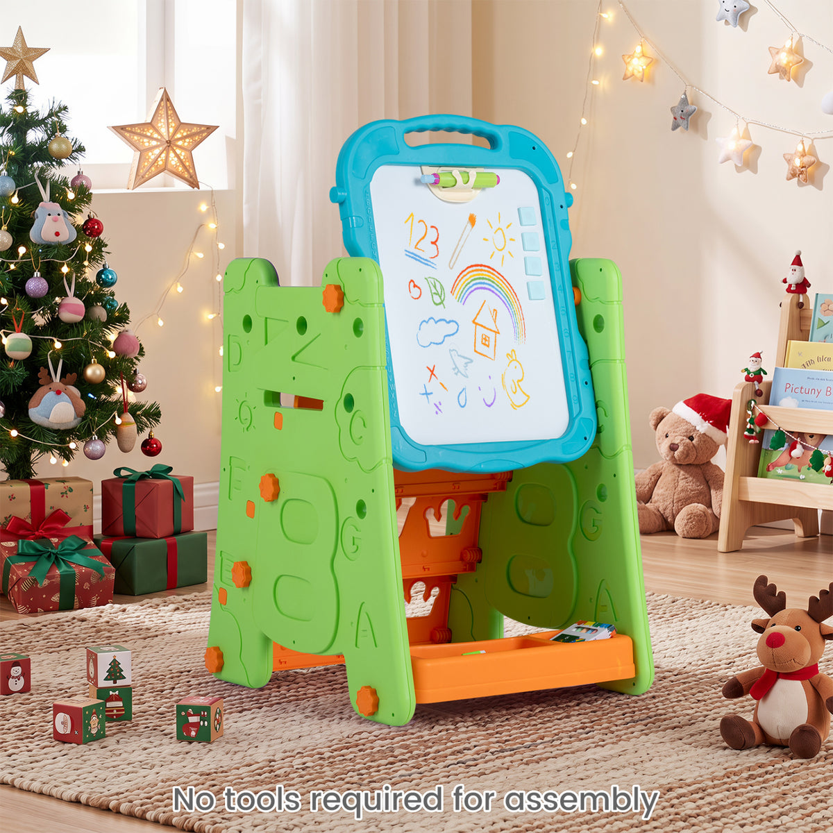 3 in 1 Art Easel for Kids with Double Sided Magnetic Board-Green view 2