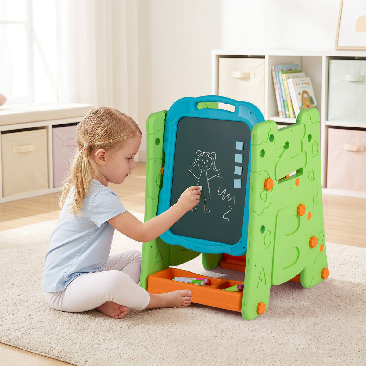3 in 1 Art Easel for Kids with Double Sided Magnetic Board-Green view 3