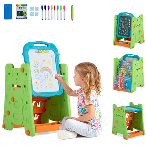 3 in 1 Art Easel for Kids with Double Sided Magnetic Board-Green view 4