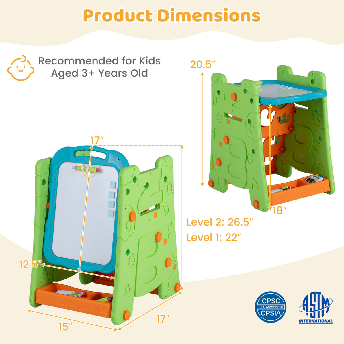 3 in 1 Art Easel for Kids with Double Sided Magnetic Board-Green view 5