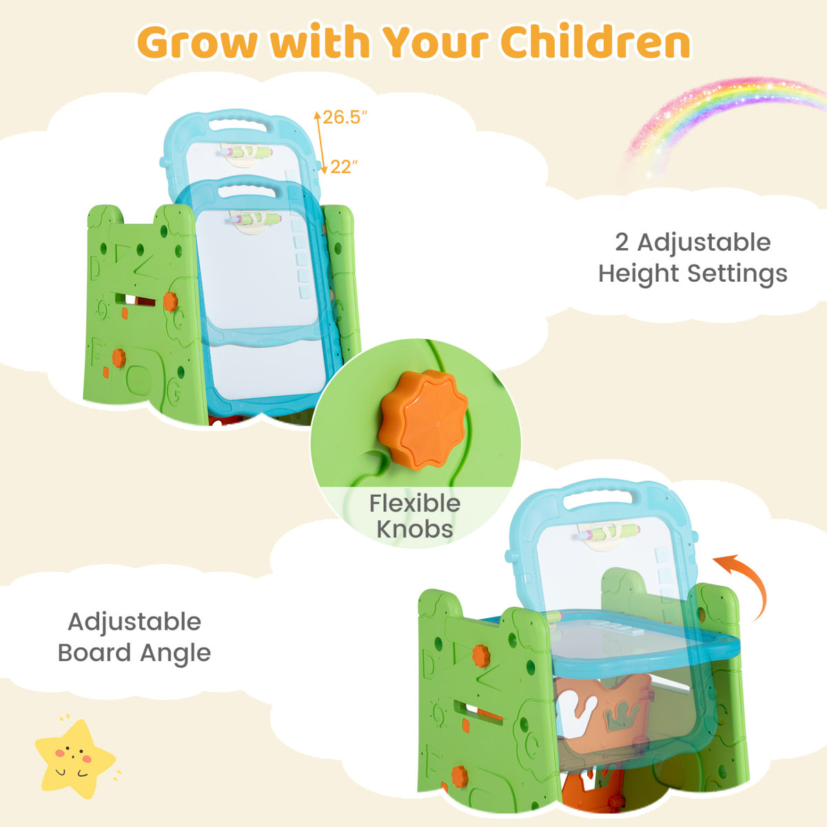 3 in 1 Art Easel for Kids with Double Sided Magnetic Board-Green view 7