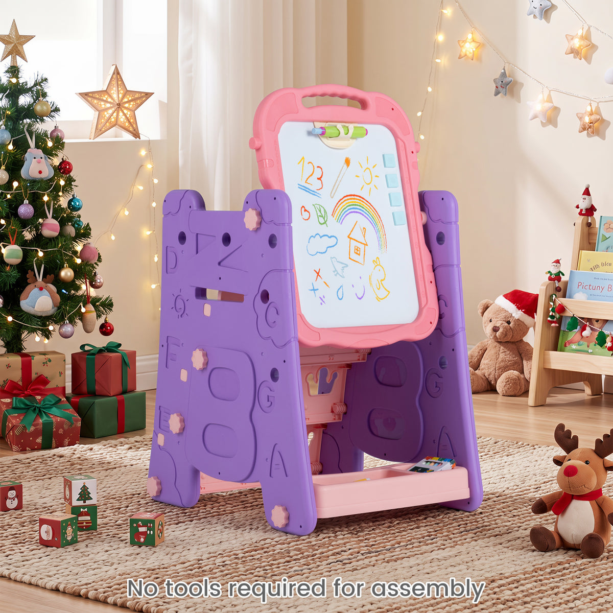 3 in 1 Art Easel for Kids with Double Sided Magnetic Board-Pink view 2