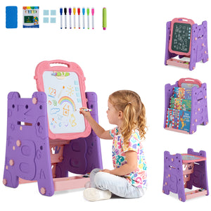 3 in 1 Art Easel for Kids with Double Sided Magnetic Board-Pink view 4