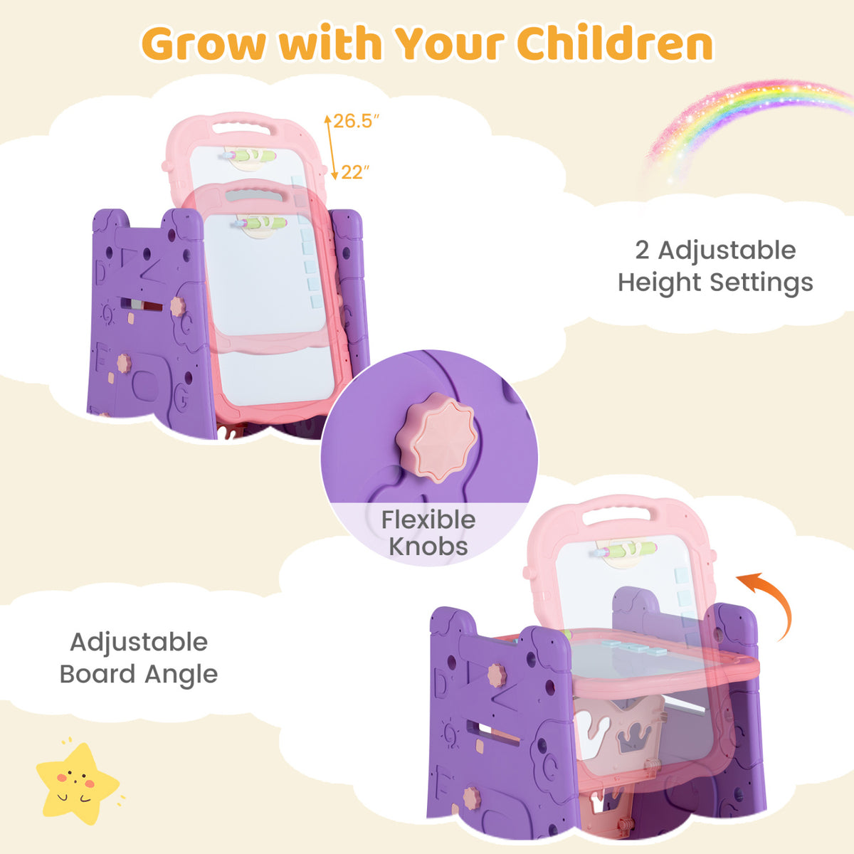 3 in 1 Art Easel for Kids with Double Sided Magnetic Board-Pink view 7