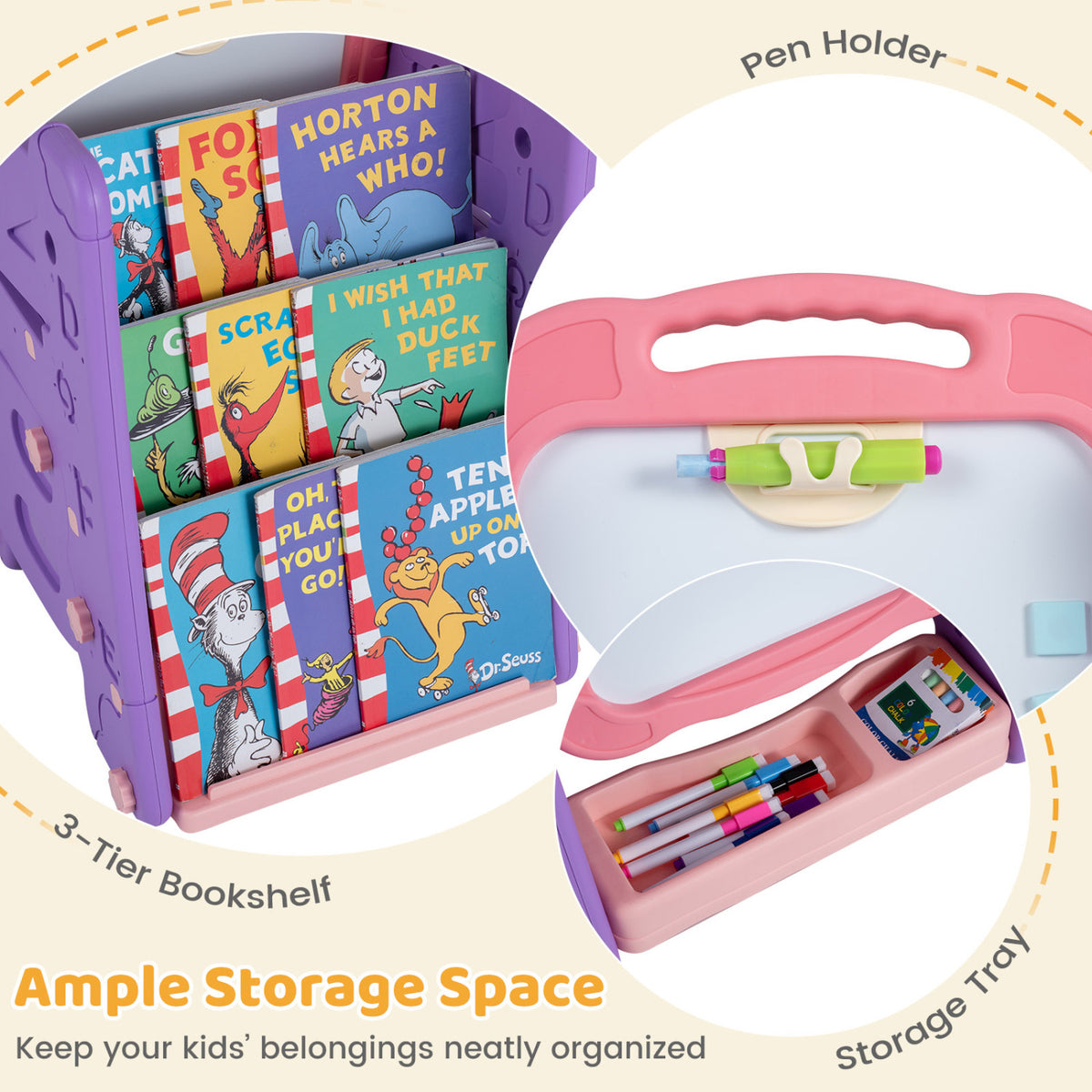 3 in 1 Art Easel for Kids with Double Sided Magnetic Board-Pink view 8