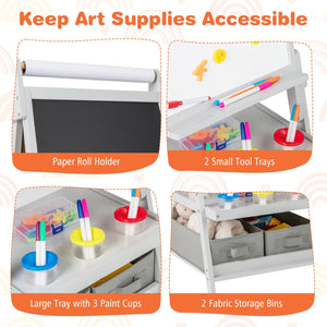 3-in-1 Art Easel for Kids with Magnetic Chalkboard and Whiteboard-Gray view 8