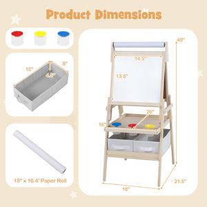 3-in-1 Art Easel for Kids with Magnetic Chalkboard and Whiteboard-Natrual view 5