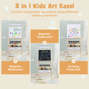 3-in-1 Art Easel for Kids with Magnetic Chalkboard and Whiteboard-Natrual view 6