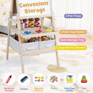 3-in-1 Art Easel for Kids with Magnetic Chalkboard and Whiteboard-Natrual view 7
