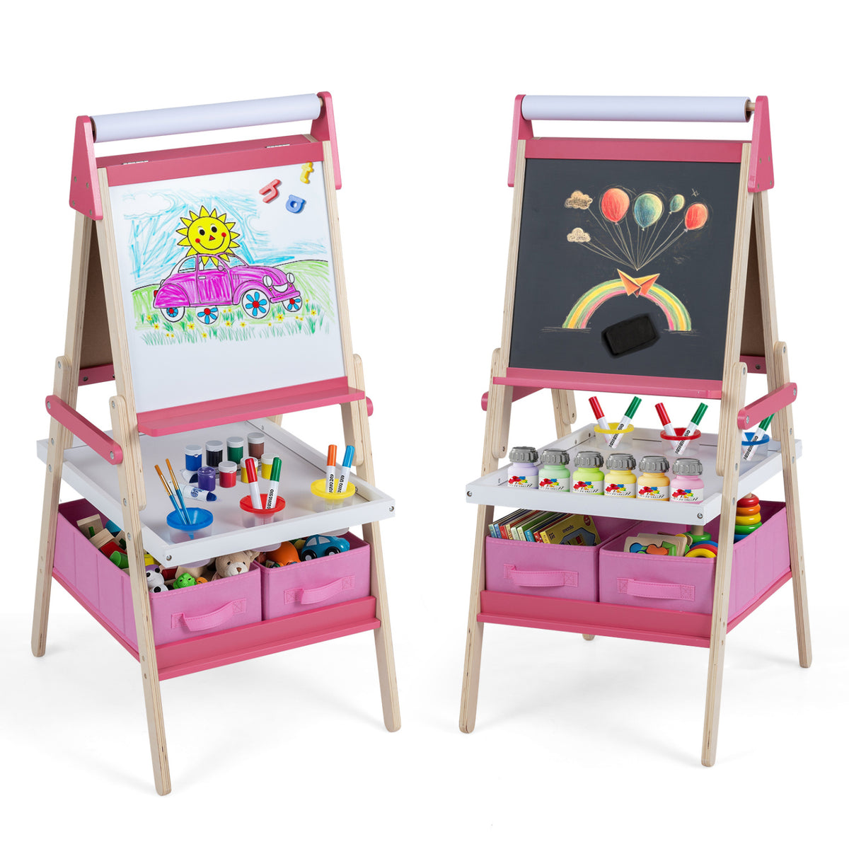 3-in-1 Art Easel for Kids with Magnetic Chalkboard and Whiteboard-Pink