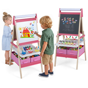 3-in-1 Art Easel for Kids with Magnetic Chalkboard and Whiteboard-Pink view 4