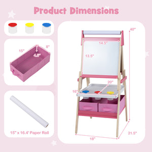 3-in-1 Art Easel for Kids with Magnetic Chalkboard and Whiteboard-Pink view 5