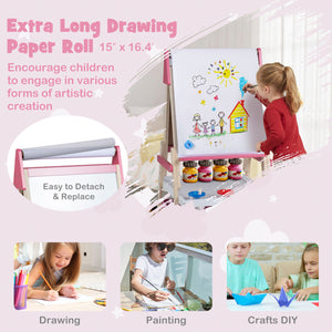 3-in-1 Art Easel for Kids with Magnetic Chalkboard and Whiteboard-Pink view 9