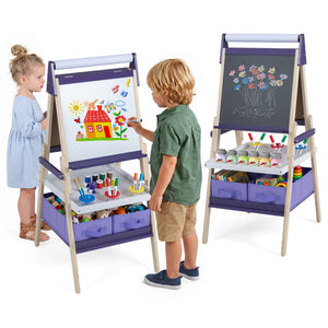 3-in-1 Art Easel for Kids with Magnetic Chalkboard and Whiteboard-Purple view 4